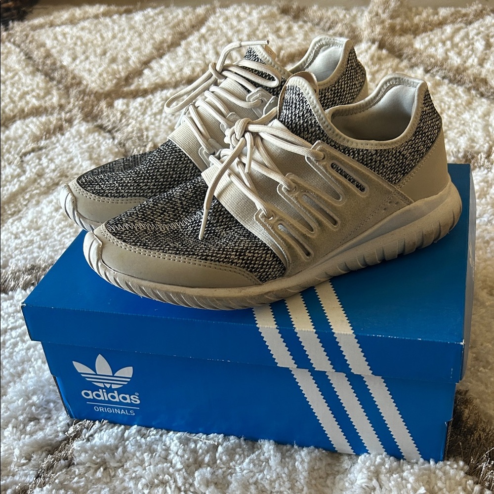 Adidas Cream and Black Knit Sneakers